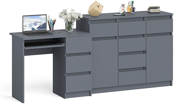 Мори компьютерный стол МС-6 правый + Комод МК1200.4, графит