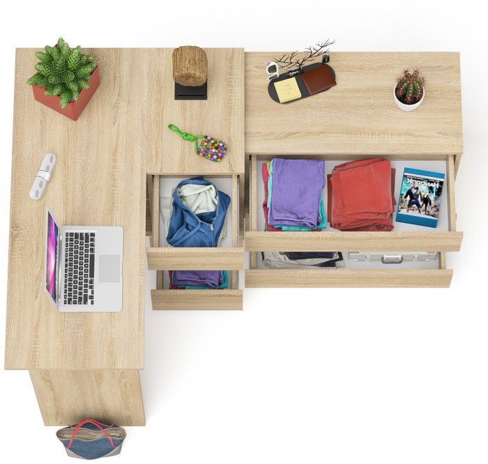 Мори Стол компьютерный МС-16 правый + Комод МК800.1, цвет дуб сонома, ШхГхВ 204,8х84,9х76,6 см., выдвижные ящики справа, НЕ универсальная сборка