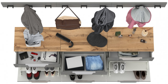 Октава Прихожая 06, цвет серый графит/дуб крафт золотой/фасады МДФ серый графит, ШхГхВ 194,7х35,4х180 см.