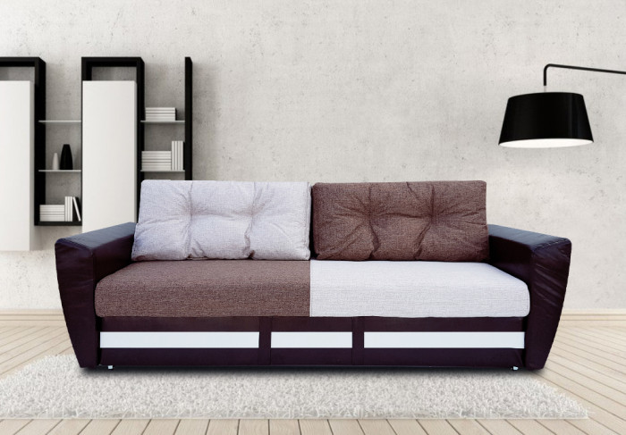 Диван-кровать Амстердам, 160х195, раскладной, еврокнижка, пружинный блок, рогожка/экокожа, комби