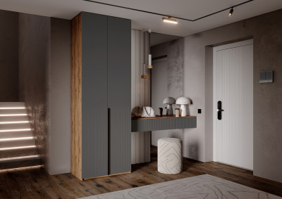 Полка косметическая со шкафом 2х-ств Марвэл, Крафт золотой/Браш графит