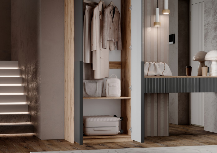 Полка косметическая со шкафом 2х-ств Марвэл, Крафт золотой/Браш графит