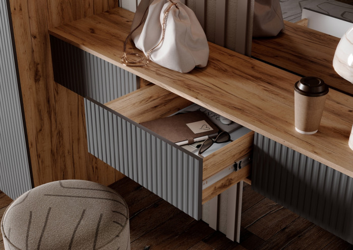 Полка косметическая со шкафом 2х-ств Марвэл, Крафт золотой/Браш графит