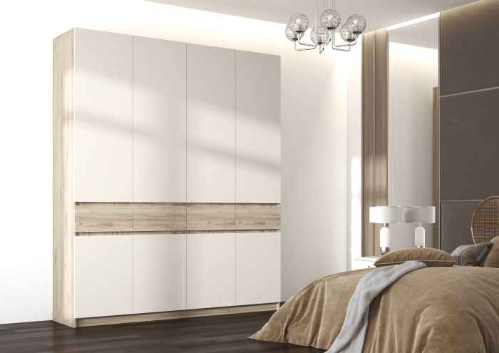 Шкаф Бостон ЛДСП ШК-004 четырехдверный, крафт серый/кашемир