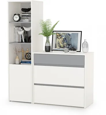 Торонто 13.13 Шкаф комбинированный + 13.321 Комод, белый шагрень/стальной серый