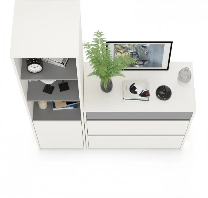 Торонто 13.13 Шкаф комбинированный + 13.321 Комод, белый шагрень/стальной серый