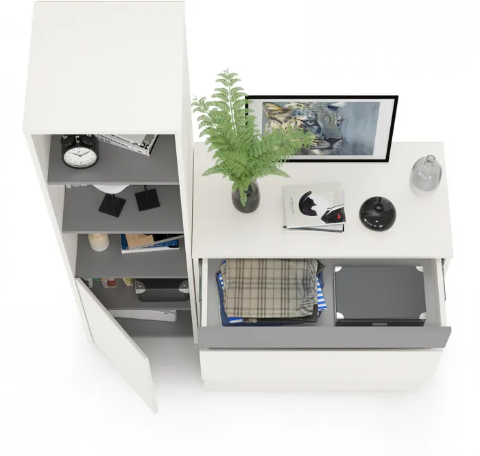 Торонто 13.13 Шкаф комбинированный + 13.321 Комод, белый шагрень/стальной серый