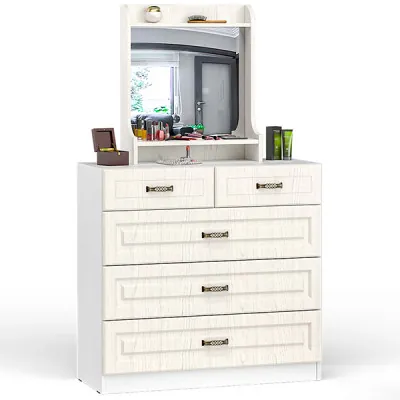 Ливерпуль Комод 10.103 + Полка 10.118 с зеркалом, цвет ясень ваниль/белый, ШхГхВ 100,1х41,3х165,3 см.