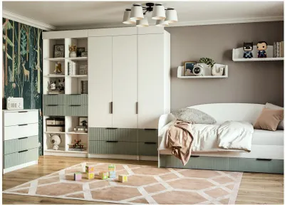 Модульная детская Лавис, композиция 1, Белый/Белый софт / Зеленый софт