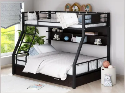 Двухъярусная кровать Гранада-1ПЯ, черная (Венге, Слоновая кость)