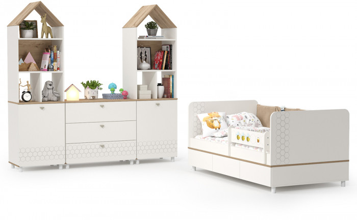 Эйп Детская № 2, цвет белый/дуб белый, сп. м. 800х1600 мм., б/м, основание есть, максимальная нагрузка 80 кг., рекомендуемая высота матраса 120 мм.