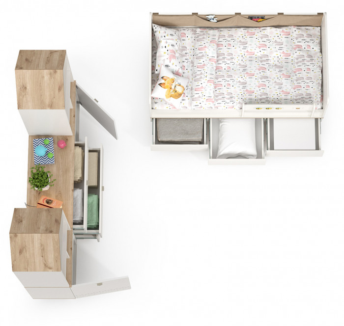 Эйп Детская № 2, цвет белый/дуб белый, сп. м. 800х1600 мм., б/м, основание есть, максимальная нагрузка 80 кг., рекомендуемая высота матраса 120 мм.