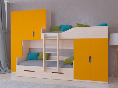 Кровать двухъярусная Лео Дуб молочный/Оранжевый
