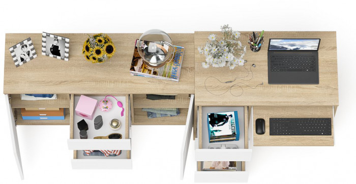Мори Стол компьютерный МС-6 левый + Комод МК1200.3, цвет дуб сонома/белый, ШхГхВ 210,4х50х76,6 см., выдвижные ящики слева, НЕ универсальная сборка
