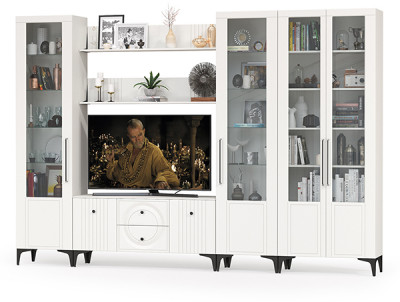 Валенсия Гостиная № 071, ЛДСП белый шагрень/МДФ белый шагрень