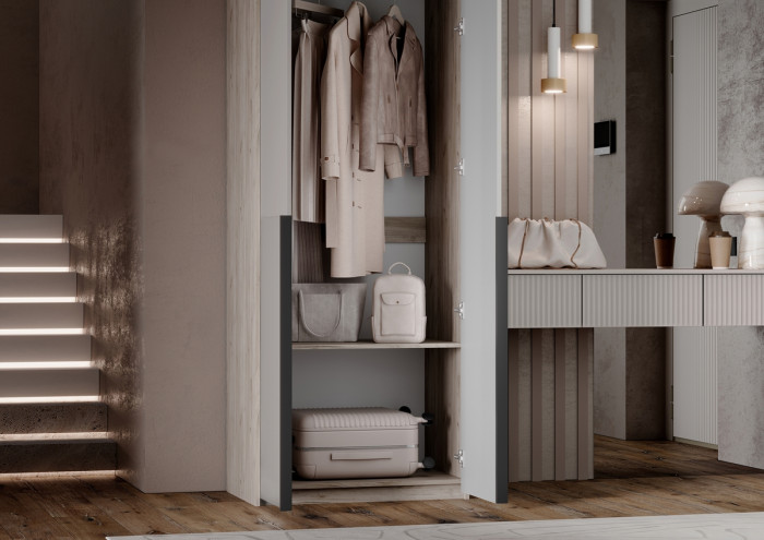 Полка косметическая со шкафом 2х-ств Марвэл, Крафт серый/Кашемир