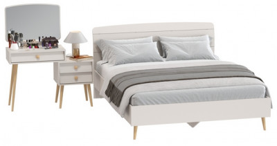 Афина Спальня Кровать 1600 + Трюмо, цвет кашемир серый, ШхГхВ 164,6х210,2х95,6 + 105х38,6х129 см., сп.м. 1600х2000 мм., б/м, основание есть