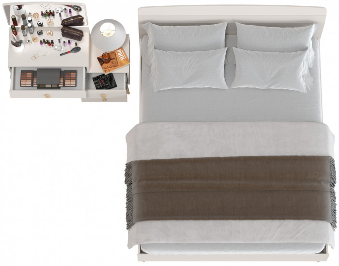 Афина Спальня Кровать 1600 + Трюмо, цвет кашемир серый, ШхГхВ 164,6х210,2х95,6 + 105х38,6х129 см., сп.м. 1600х2000 мм., б/м, основание есть