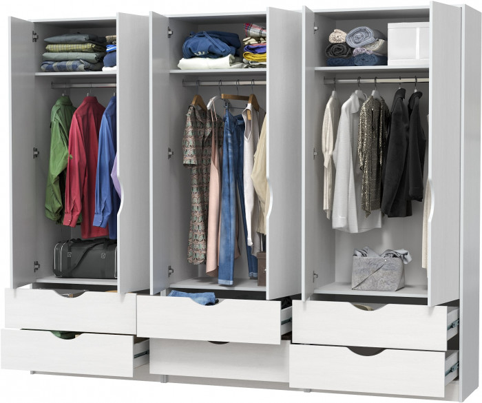 КР100 Уна 13.327 Три шкафа для одежды, цвет белый(структура Поры дерева), ШхГхВ 251,4х49,7х205,3 см.