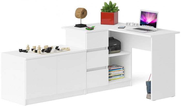 Мори Стол компьютерный МС-16 левый + Тумба МА900.1, цвет белый, ШхГхВ 214,8х84,9х76,6 см., выдвижные ящики слева, НЕ универсальная сборка