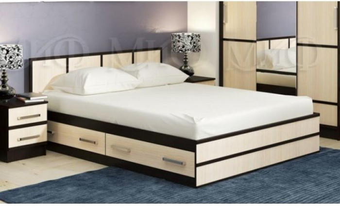 Сакура Кровать с ящиками 140 (Венге / дуб беленый)