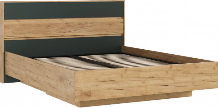 Роджина Кровать парящая 1,6м (ортопед металл), Крафт золотой/Изумрудный