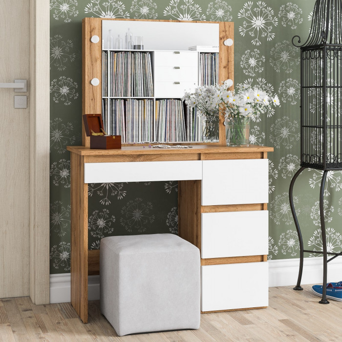 Стол косметический с подсветкой Сура, дуб вотан/белый