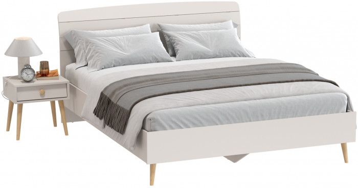 Афина Спальня Кровать 1600 + Тумба прикроватная, цвет кашемир серый, ШхГхВ 164,6х210,2х95,6 + 45х37х45 см., сп.м. 1600х2000 мм., б/м, основание есть