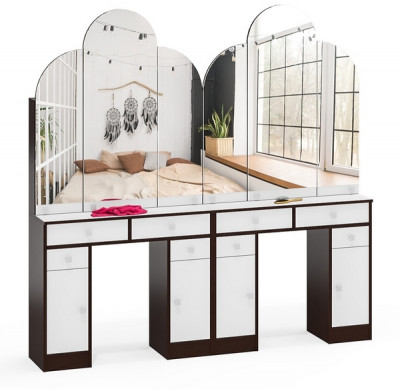 Два туалетных столика Трельяжа МД №2, цвет венге/белый шагрень, ШхГхВ 180х31х178 см. (Трельяж (Туалетный столик № 2))