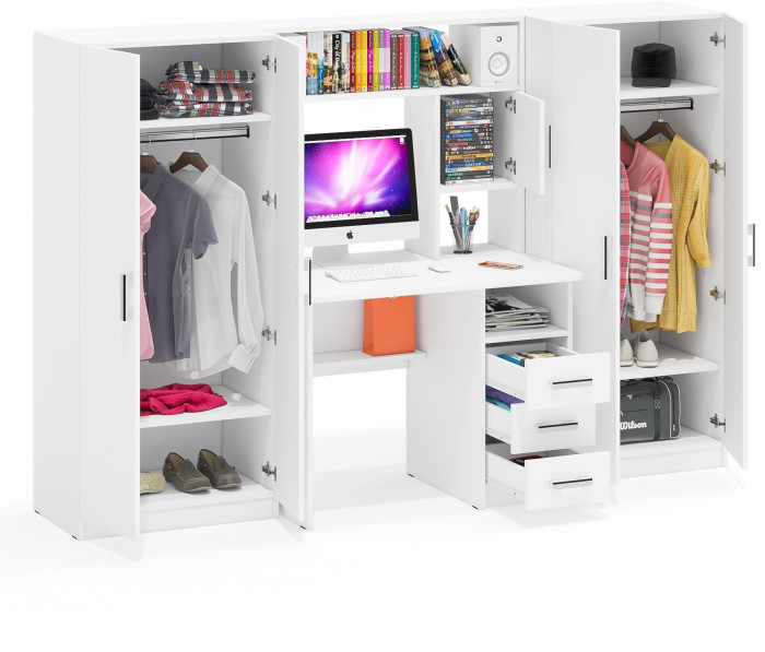 С-МД-СК9 Компоновка № 01, цвет белый шагрень, ШхГхВ 242х70х160 см., НЕ универсальная сборка