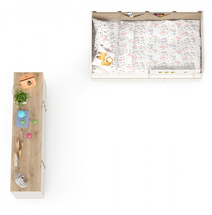 Эйп Детская № 4, цвет белый/дуб белый, сп. м. 800х1600 мм., б/м, основание есть, максимальная нагрузка 80 кг., рекомендуемая высота матраса 120 мм.