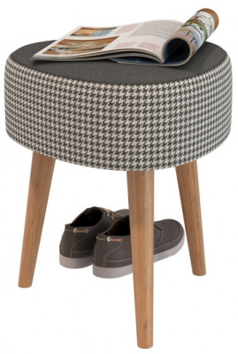 Банкетка 6-5134ТКчёр Ева, цвет ткань чёрная с рисунком, ШхГхВ 38х38х45 см.(банкетка на трёх ножках), цвет ножек: тик