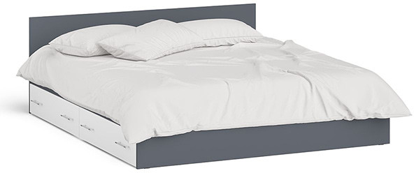 Мори Кровать с ящиками 1800, цвет графит/белый, ШхГхВ 183,5х203,5х70 см., сп.м. 1800х2000 мм., без матраса, основание есть