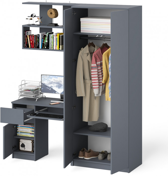 Мори Стол компьютерный МС-1 левый + Шкаф МШ800.1 + Полка 900, цвет графит, ШхГхВ 170,4х50,4х209,6 см., НЕ универсальная сборка