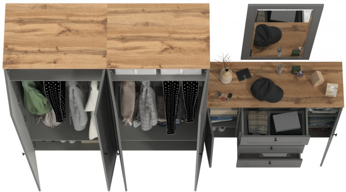 Остин Прихожая 26, серый графит/дуб крафт золотой