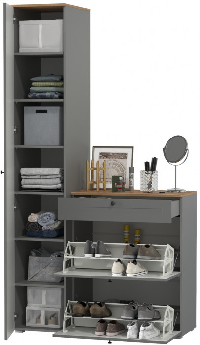 Остин Прихожая 10, цвет серый графит/дуб крафт золотой, ШхГхВ 120х54,3х229,6 см., универсальная сборка