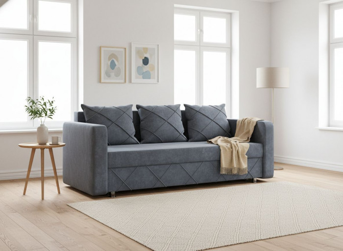 Раскладной диван-кровать, прямой, еврокнижка, цвет серый, Стелла 145х190