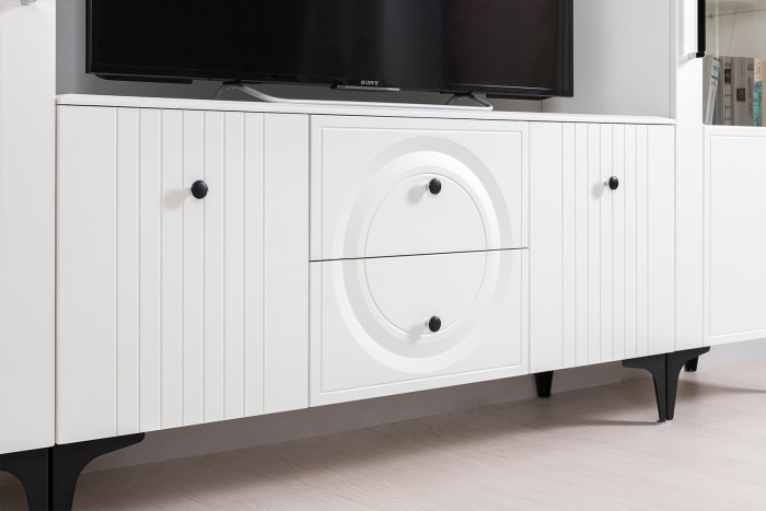 Валенсия Гостиная № 073, ЛДСП белый шагрень/МДФ белый шагрень