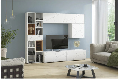 Модульная гостиная Гранж, композиция 3 (Белый (Шагрень)/Крафт золотой / Белый софт)