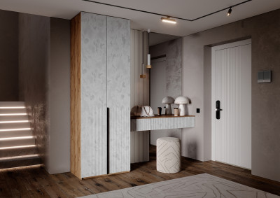 Полка косметическая со шкафом 2х-ств Марвэл, Крафт золотой/Мальта