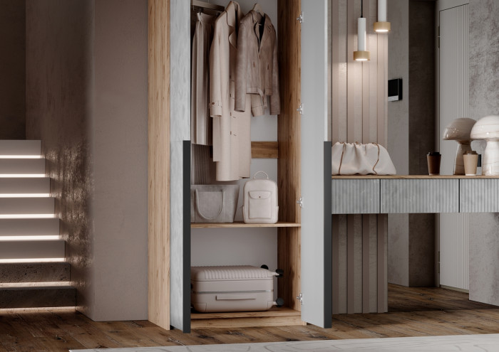 Полка косметическая со шкафом 2х-ств Марвэл, Крафт золотой/Мальта