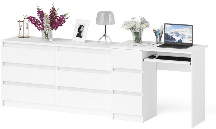 Мори компьютерный стол МС-6 левый + Комод МК1380.6, белый