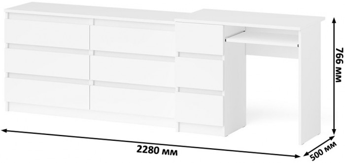 Мори компьютерный стол МС-6 левый + Комод МК1380.6, белый