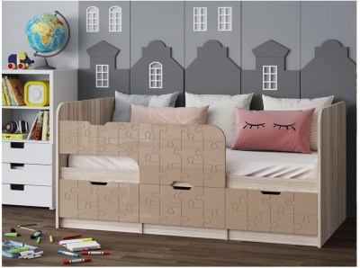 Детская кровать Юниор-9, 80х160 (Латте глянец, Ясень шимо светлый)