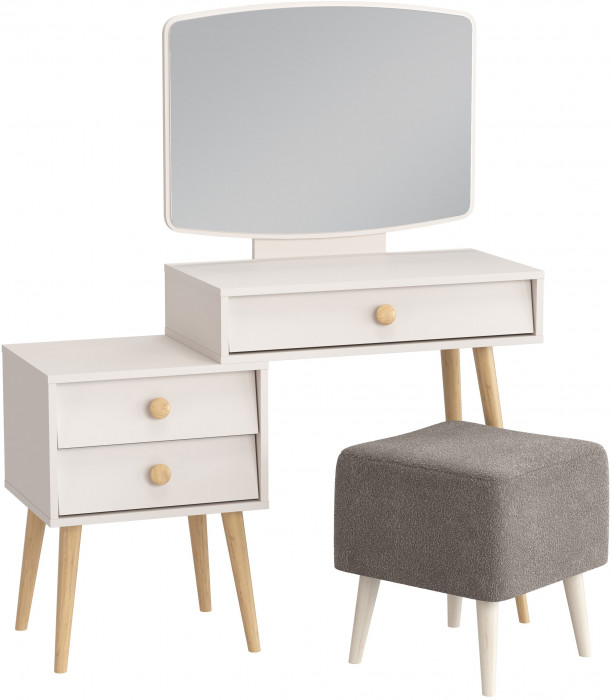 Афина Спальня 4-25901М1к.с. Трюмо + Банкетка 6-5133ТКВсерый Куби, цвет кашемир серый/ткань серая, ШхГхВ 105х38,6х129 + 41х41х45 см., универс. сб.