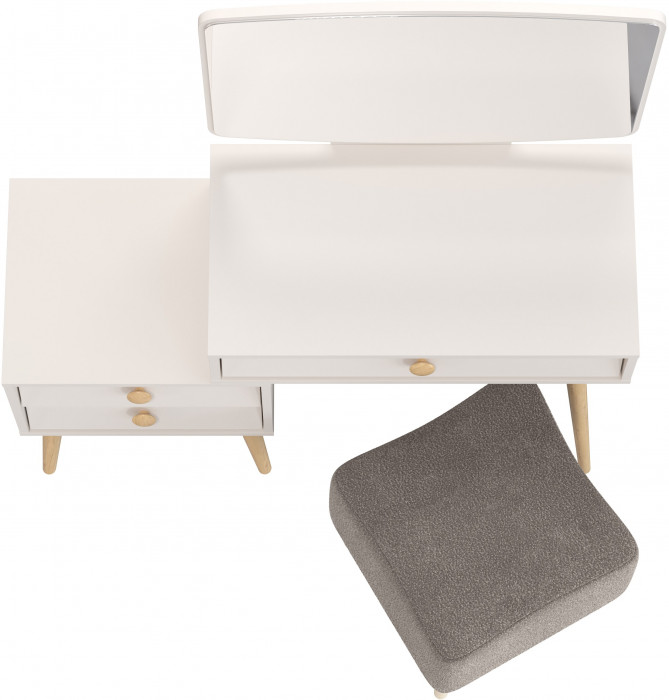 Афина Спальня 4-25901М1к.с. Трюмо + Банкетка 6-5133ТКВсерый Куби, цвет кашемир серый/ткань серая, ШхГхВ 105х38,6х129 + 41х41х45 см., универс. сб.