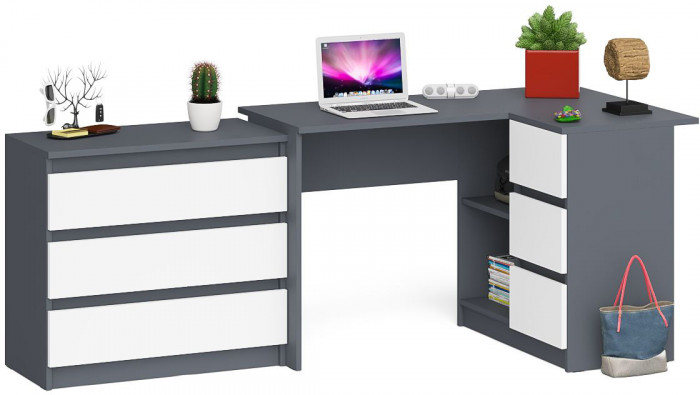 Мори Стол компьютерный МС-16 правый + Комод МК800.1, цвет графит/белый, ШхГхВ 204,8х84,9х76,6 см., выдвижные ящики справа, НЕ универсальная сборка