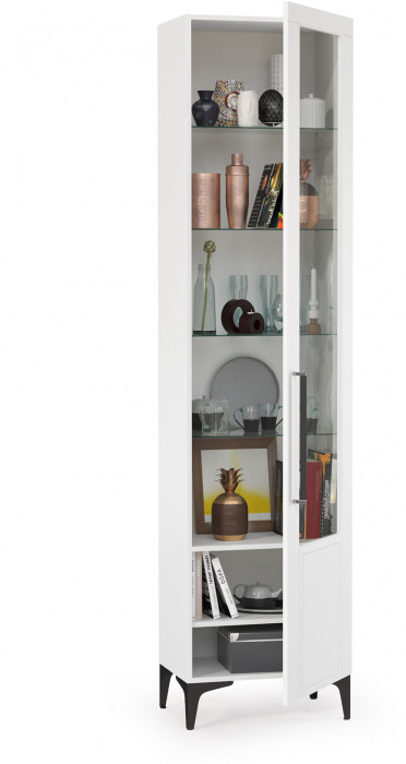 Валенсия Гостиная 13.218 Шкаф-пенал, ЛДСП белый шагрень/МДФ белый шагрень