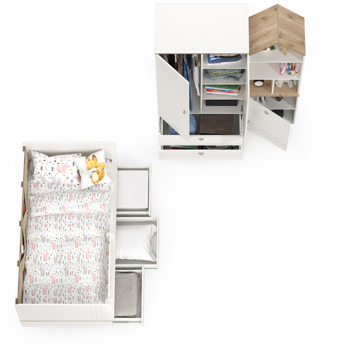 Эйп Детская № 5, цвет белый/дуб белый, сп. м. 800х1600 мм., б/м, основание есть, максимальная нагрузка 80 кг., рекомендуемая высота матраса 120 мм.