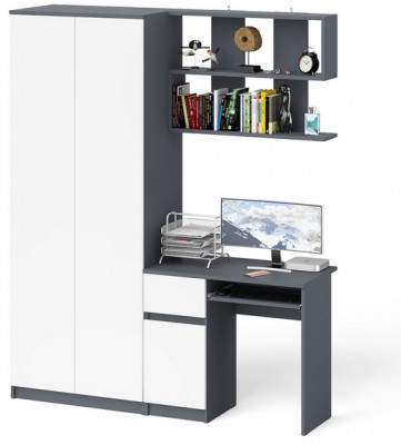 Мори Стол компьютерный МС-1 левый + Шкаф МШ800.1 + Полка 900, цвет графит/белый, ШхГхВ 170,4х50,4х209,6 см., НЕ универсальная сборка